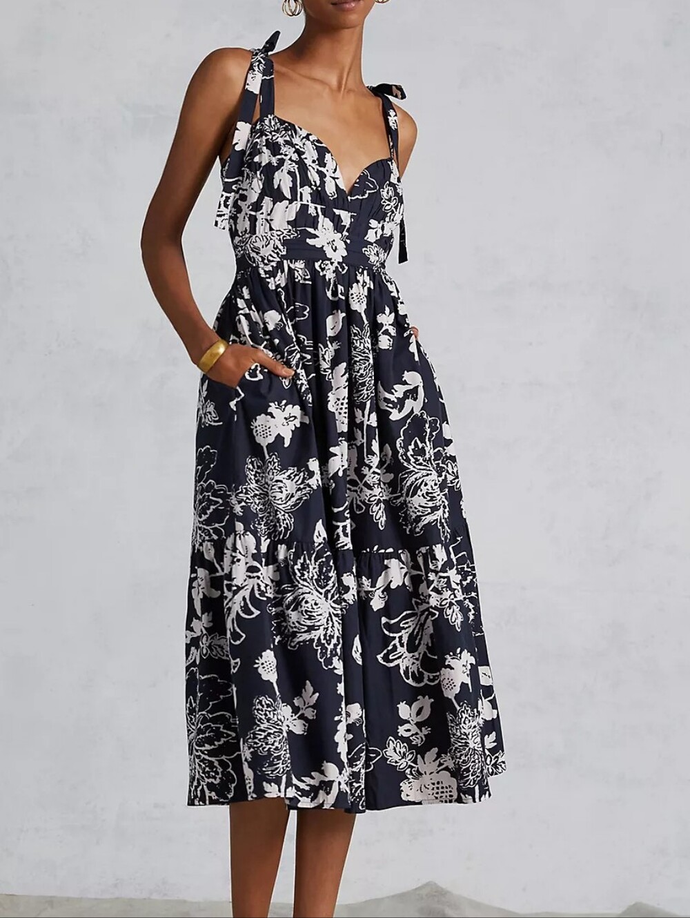 Anthropologie Forever that Girl Flounced Floral Midi Dress adjustable straps